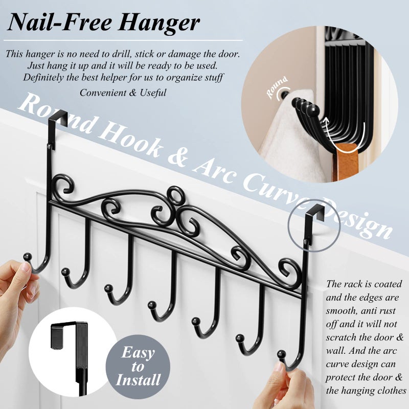 Youdepot Over The Door Hook - 7 Hooks for Bathroom, Clothes, Belts, Hats, Towels - Black Coat & Towel Rack with Door Hanger. - Image 4